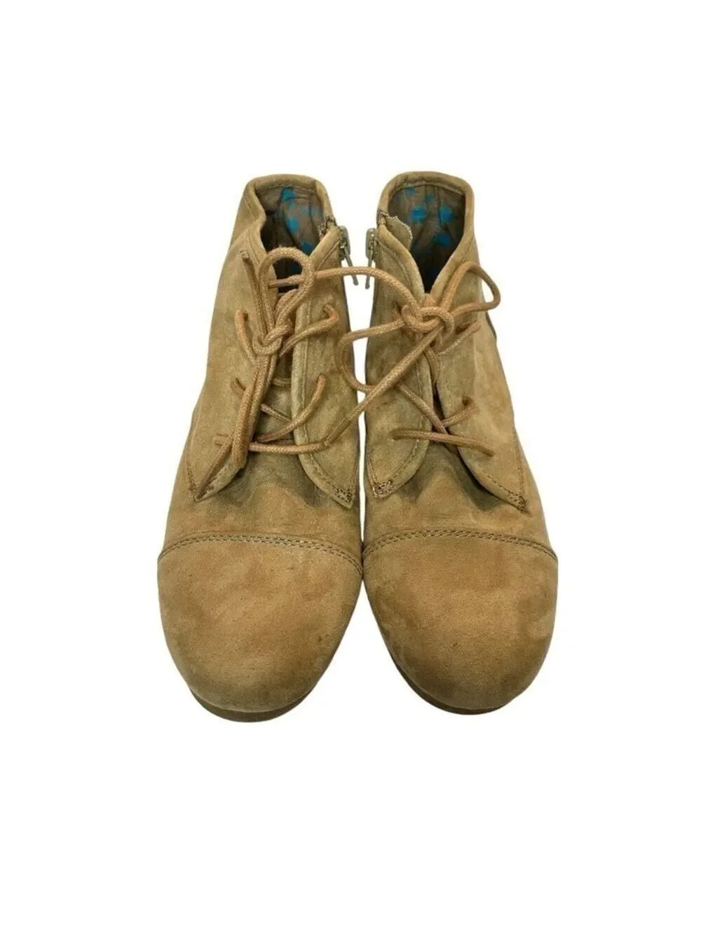 Cat‎ & Jack Girls Faux Suede Beige Lace Up Side Zip Wedge Ankle Boots Size 4